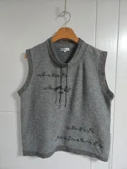 (日本 ヴィンテージ)ベスト ラウンド グレー シャーリング インナー カジュアル M-L
