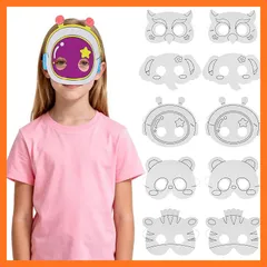 【新品】 [Toyvian] 10個セット Diy仮面舞踏会マスク 無地手描き用 白いお面 動物＆宇宙飛行士デザイン 工作用紙製 15×15Cm パーティーや学芸会に最適