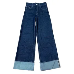 ZARA ハイウエスト ワイドデニム ロールアップ 濃紺 インディゴ サイズ32 レディースS ザラ