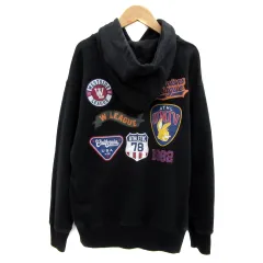 ロデオクラウンズワイドボウル RODEO CROWNS WIDE BOWL RCWB パーカー プルオーバー ミドル丈 ワッペン バックプリント M マルチカラー 黒 ブラック /YS19