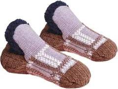 Kozy More 裏ボア ルームソックス ショート丈 靴下 暖かい スリッパ あったか ルームシューズ 防寒 メンズ レディース もこもこ 秋冬 (パターン D-GrayBrown,  24.5～26.0 cm)