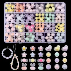 PH PandaHall 24種類 ビーズ カラフル 168個 つや消し パステルカラー 手芸ビーズ 柔らかい色 淡い色 DIY アクセサリーパーツ ブレスレット ネックレス 髪飾り スマホのストラップ ヘアゴム ハンドメイド 手芸用品 コンパクトなケース付き