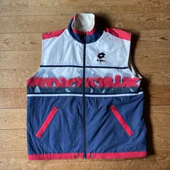 90's Lotto fleece liningzip up vest. 古着　ロット　ジップアップベスト　裏フリース　ホワイト　ネイビー　イタリア　XL