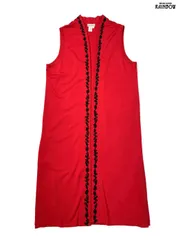 古着 Coldwater Creek コールドウォータークリーク 刺繍 無地 ノースリーブ アウター 羽織り 赤 (ttu2512067)