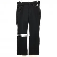 【美品】アディダス パンツ 黒×白 サイドライン ロゴ刺しゅう ストレッチ メンズ M/M ゴルフウェア adidas