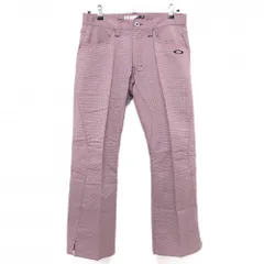 【超美品】オークリー パンツ グレー×レッド チェック ロゴ刺しゅう 裾スリット メンズ 32 ゴルフウェア Oakley