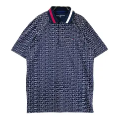 サイズ：M TOMMY HILFIGER GOLF トミー ヒルフィガーゴルフ  半袖ポロシャツ ロゴ総柄 ネイビー系 [240101582057] ゴルフウェア メンズ ストスト