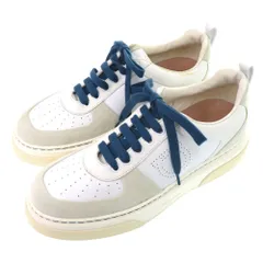 美品 サルヴァトーレフェラガモ CASSINA LOW 758147 カーフ レザー BIANCO ホワイト ブルー スニーカー 2044 Salvatore Ferragamo