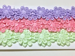 お花のレース 3M 幅2.5cm レース リボン ケミカルレース モチーフ ハンドメイド リメイク 布 生地 ハギレ (mix-a)