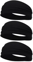 ヘッドバンド 汗止め ヘアバンド 3本セット スポーツターバン スポーツ用 薄型 メンズ 伸縮性 通気性あり 軽柔速乾 髪留めらかい ランニング ヨガ ジム 筋トレ アスレチック 洗顔用 男女兼用 (ブラック＋ブラック＋ブラック)