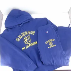 05w18023 チャンピオン Champion  プルオーバーフーディー&パンツ  オレゴン州 Mt. Jefferson  ブルー M  中国製 メンズ  セットアップ  コットン  C8-W107/C8-W202  【中古品】