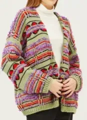 BENETTON マルチカラー パータン Vネック ニットカーディガン ポール1176