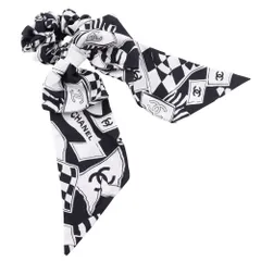 CHANEL】シャネル リボンシュシュ ココマーク シルク 黒/白 レディース