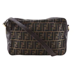 【FENDI】フェンディ ズッカ ナイロンキャンバス×レザー 茶 レディース ショルダーバッグ