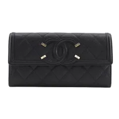 【CHANEL】シャネル CCフィリグリー ココマーク マトラッセ A84448 キャビアスキン 黒 レディース 長財布