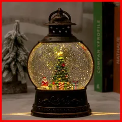 【在庫処分】8曲自動ループ クリスマス置物飾り LEDライト付き 提灯型 スノーグローブ クリスマスプレゼント クリスマスボール インテリア クリスマスオルゴール クリスマス置物飾り [DEVOTEE] サンタさんがクリスマスツリーを飾り付ける