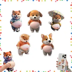 【特価商品】デコレーション 手帳用 ステッカー ふわふわ 携帯電話飾り マシュマロ 3D かわいい 日記帳用 ストレス解消 犬 デブ 手芸用品(お腹の大きな子犬 もちもち マシュマロシール 3D【2025新型】柔らかいお腹 A＋B＋C＋D＋E) ぷにぷにシール