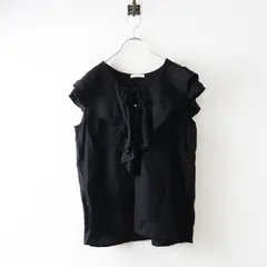 ラウンジドレス LOUNGEDRESS フリルカラーノースリーブブラウス F＼ブラック リネンレーヨン プルオーバー【2400014695885】