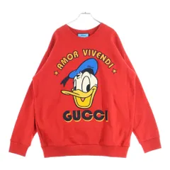 GUCCI (グッチ) ×Disney Donald Duck ディズニー ドナルドダック 刺繍クルーネックスウェットトレーナー レッド 617964 XJDC1