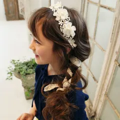 キッズ ヘッドドレス フラワーレース 即購入OK カチューシャ 子供 ヘアアクセサリー 髪飾り 三つ編み 女の子 リボン リングガール 花冠 子ども ヘアバンド フォーマル 結婚式 発表会 卒園式 入園式 入学式  headband12