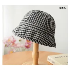 かわいい丸型バケットハット レディース おしゃれ チェック柄 折り返し 軽量 コットンリネン 通気性 日よけ帽