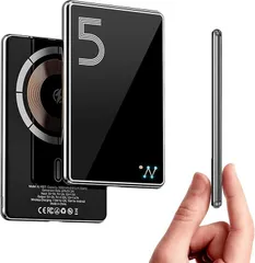 LUCKYDUO Magon モバイルバッテリー 軽量 6.8MM 薄型 マグネット式ワイヤレス充電 5000mAh PD20W USB-c出力 ワイヤレス出力 (ブラック)