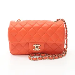 シャネル CHANEL ショルダーバッグ マトラッセ オレンジ ラムスキン（羊革） ミニマトラッセ チェーンショルダー レディース Used A