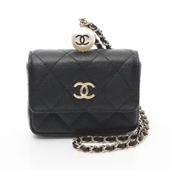 シャネル CHANEL コインケース マトラッセ チェーン フラップ コインパース AP2119 ブラック レザー マトラッセ チェーン付 カードケース レディース Used A