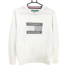 トミーヒルフィガーゴルフ セーター 白×グレー フロントロゴ ニット レディース L ゴルフウェア Tommy Hilfiger Golf