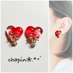 （ 961 ）カボション ハート レジン ピアス イヤリング