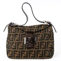 【超美品】FENDI フェンディ ズッカ柄 マンマバケット ブラウン ショルダーバッグ キャンバス×レザー【TX22】