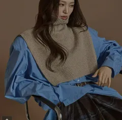 (新品)ウール混ネックウォーマー＆タートルネック ニットベスト ジーンベージュ