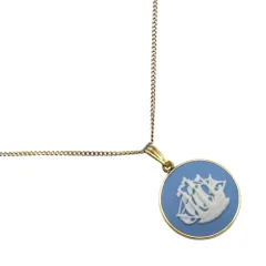 【Wedgwood】ウェッジウッド 帆船 ジャスパー 金メッキ ペールブルー レディース 3.9g ネックレス