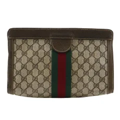 【GUCCI】グッチ シェリーライン ポーチ グッチパルファム ノベルティ GGプラス×レザー 茶 ユニセックス クラッチバッグ