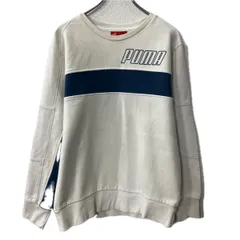 PUMA プリントスウェット トレーナー M ホワイト ブルー プーマ プルオーバー ロゴ トップス 秋物 a801-5023