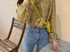 花柄 フリルブラウス フラワーパターン 春夏　003710L