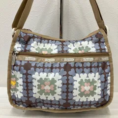 7903 LeSportsac レスポートサック ハート　スクエア　ショルダーバッグ　肩がけ　斜めがけ　ブラウン系　茶系　総柄　通勤　通学　クラシックホーボー　シンプル　カジュアル　ユニセックス