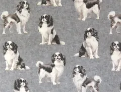 【ゆきちゃん限定】X2587 狆（チン）柄 デニムグレー コットン生地 1m