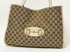 GUCCI グッチ トートバッグ ホースビット 1955 キャンバス レザー ベージュ オフホワイト ゴールド金具 623694 美品