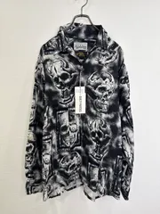 R00123　WACKO MARIA ワコマリア｜長袖シャツ｜Black ブラック｜White ホワイト｜プリントシャツ｜ドクロ総柄｜Y2K｜90S｜古着｜アメカジ｜一点物｜ヴィンテージ｜フォロー割｜今期トレンド