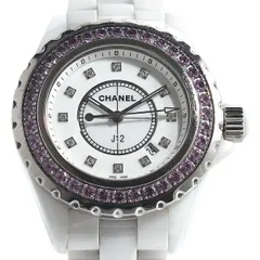 ★箱・ギャラ付！良品！【内部点検済】CHANEL シャネル J12 H2010 ピンクサファイアベゼル 12Pダイヤモンド クオーツ レディース ★