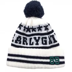 【美品】パーリーゲイツ ニット帽 白×黒 ウール混 ボンボン付 ロゴ FR   ゴルフウェア PEARLY GATES