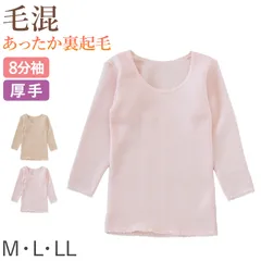 裏起毛 8分袖 インナー シャツ レディース 厚手 肌着 ウール混 毛混 M～LL 婦人 下着 厚地 暖かい あったか 防寒 冬 スリーマー