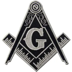 フリーメーソンのロゴ刺繍入りアイロン貼り付け/縫い付けワッペン黒と白