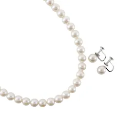 真珠 イヤリングセット 6.5～7.0ｍｍ パール×K14ホワイトゴールド×シルバー レディース 30.2g ネックレス