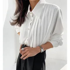 シャツ ブラウス トップス 長袖 プリーツ オフィス 通勤 入学式 卒業式 レディース きれいめ 韓国ファッション カジュアル 大人 シンプル 無地