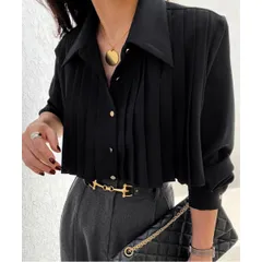 シャツ ブラウス トップス 長袖 プリーツ オフィス 通勤 入学式 卒業式 レディース きれいめ 韓国ファッション カジュアル 大人 シンプル 無地