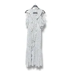 SNIDEL スナイデル フリルオーバーワンピース ドット柄 キャミワンピース付き フリル ロングワンピース リボン フレアワンピース レディース サイズ0 ホワイト 夏 久喜倉庫店 23 No.K 1155