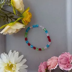 オーバル型 マルチカラービーズブレスレット（16cm）／ハンドメイド・カラフル＆艶あり