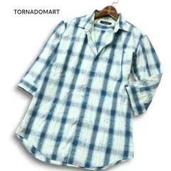 TORNADOMART トルネードマート 春夏★ 7分袖 花柄 フラワー 総柄 × チェック シャツ Sz.LL メンズ 日本製